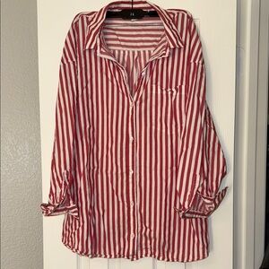 Old Navy Red and White Striped Button Down Shirt